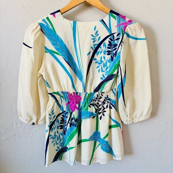 Anthropologie Yumi Kim Cream and Purple Floral Blouse Anthropologie size XS - Picture 7 of 10